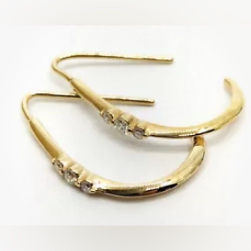 NEW 18k Yellow Gold Six Small Diamond Crescent Open Hoops